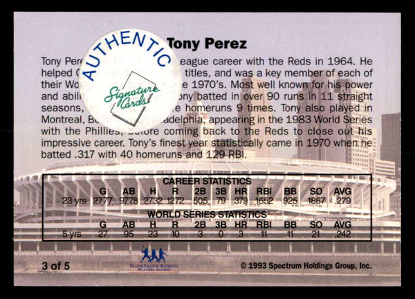 1993 Spectrum #003 Tony Perez Reds Signed Autographed