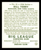 1934 Goudey Reprint #021 Bill Terry Giants Signed Autographed