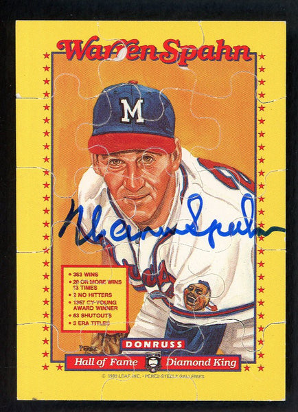 1989 Donruss Puzzle Warren Spahn Braves Signed Autographed