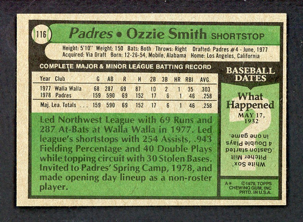 1979 Topps Baseball #116 Ozzie Smith Padres EX-MT 546519