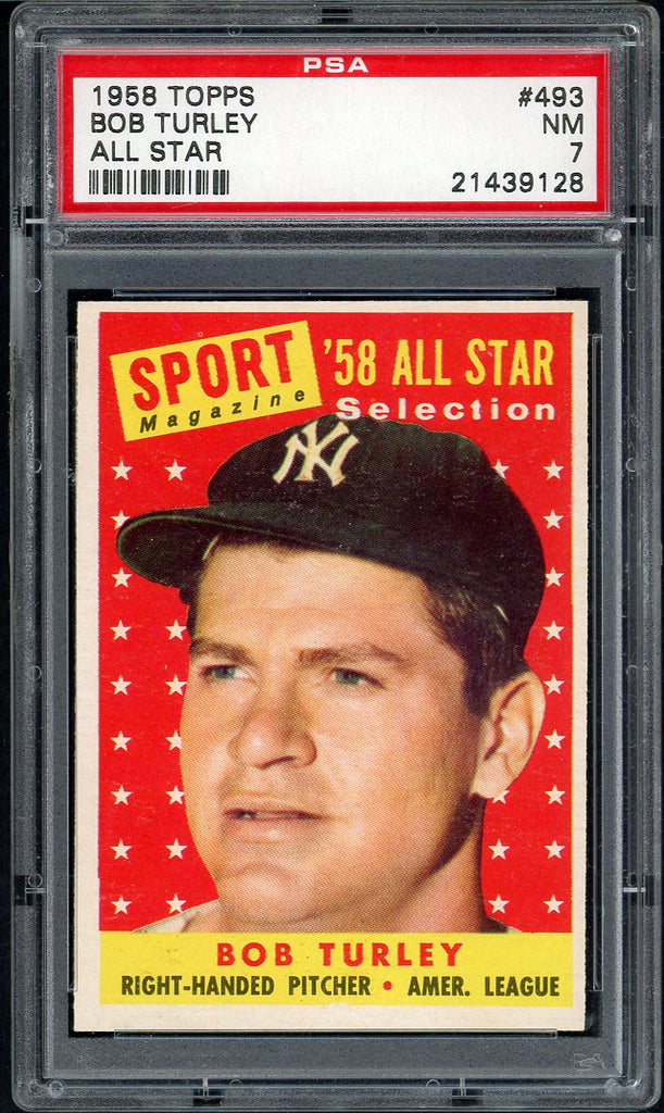 1958 Topps Baseball #492 Bob Turley A.S. Yankees PSA 7 NM 546530