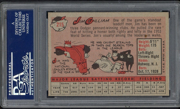 1958 Topps Baseball #215 Jim Gilliam Dodgers PSA 7 NM 546548