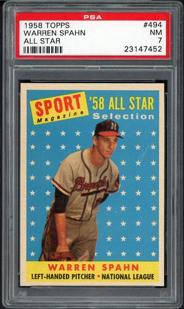 1958 Topps Baseball #494 Warren Spahn A.S. Braves PSA 7 NM 546549