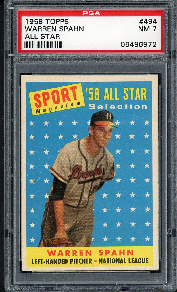 1958 Topps Baseball #494 Warren Spahn A.S. Braves PSA 7 NM 546552
