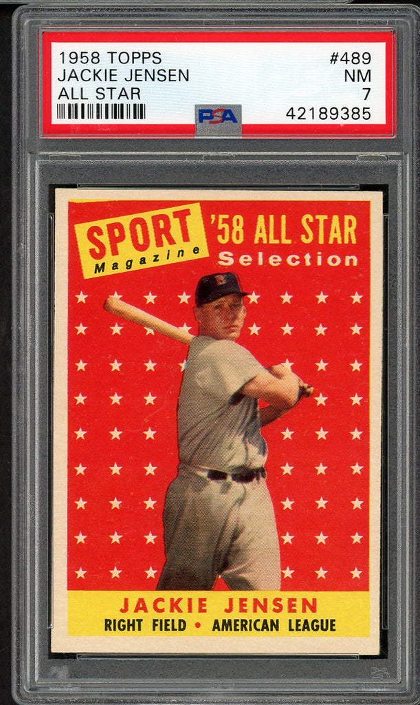 1958 Topps Baseball #489 Jackie Jensen A.S. Red Sox PSA 7 NM 546569