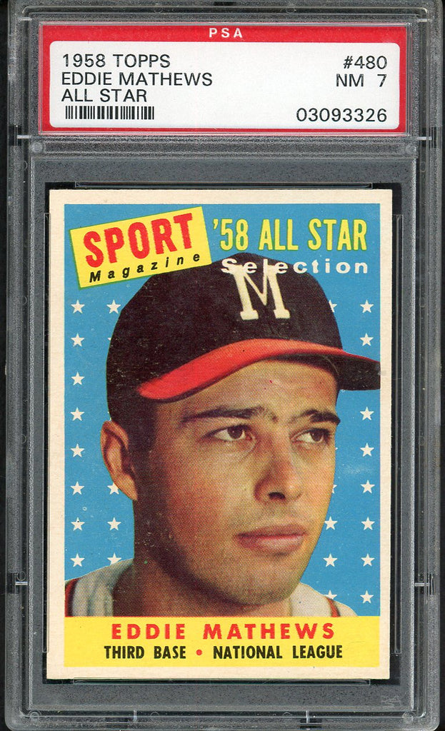 1958 Topps Baseball #480 Eddie Mathews A.S. Braves PSA 7 NM 546576