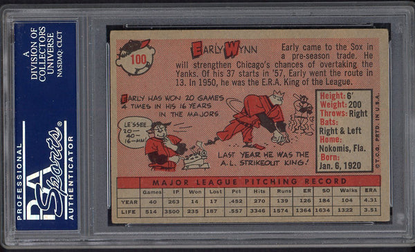 1958 Topps Baseball #100 Early Wynn White Sox PSA 4 VG-EX Yellow Letter 546584