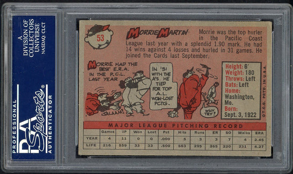 1958 Topps Baseball #053 Morrie Martin Cardinals PSA 4 VG-EX Yellow Letter 546585