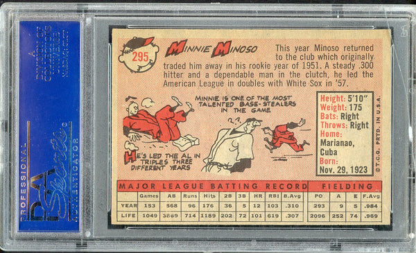 1958 Topps Baseball #295 Minnie Minoso Indians PSA 7 NM crack 546595