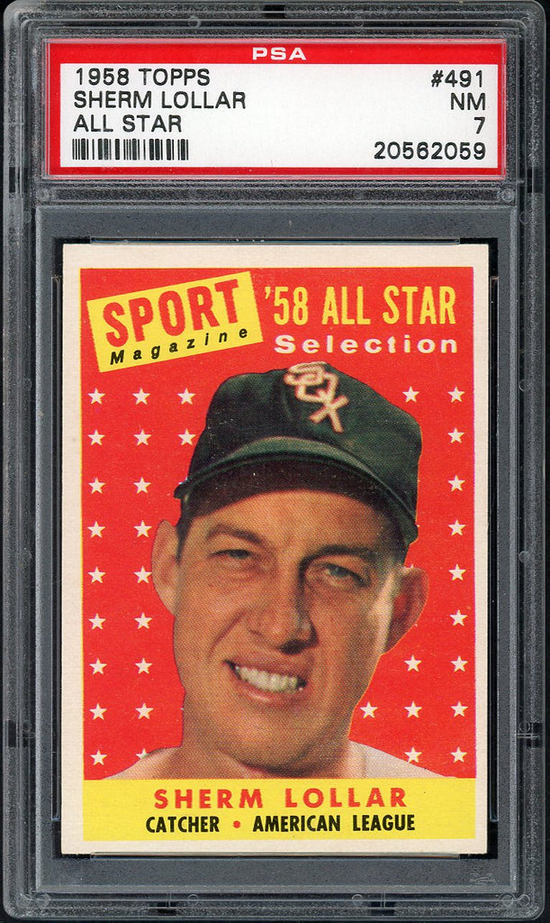 1958 Topps Baseball #491 Sherm Lollar A.S. White Sox PSA 7 NM 546601