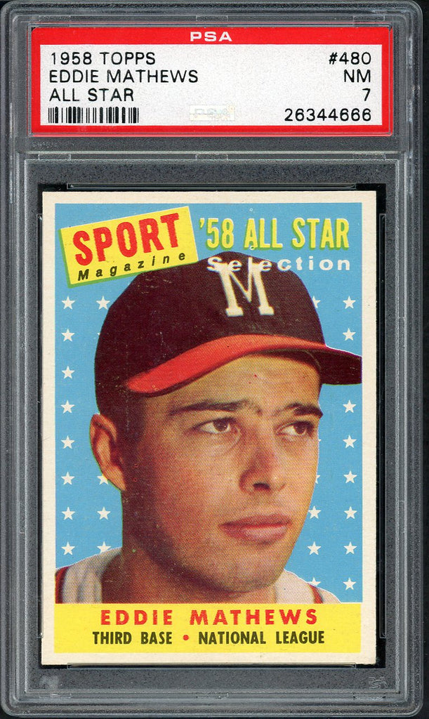 1958 Topps Baseball #480 Eddie Mathews A.S. Braves PSA 7 NM 546605