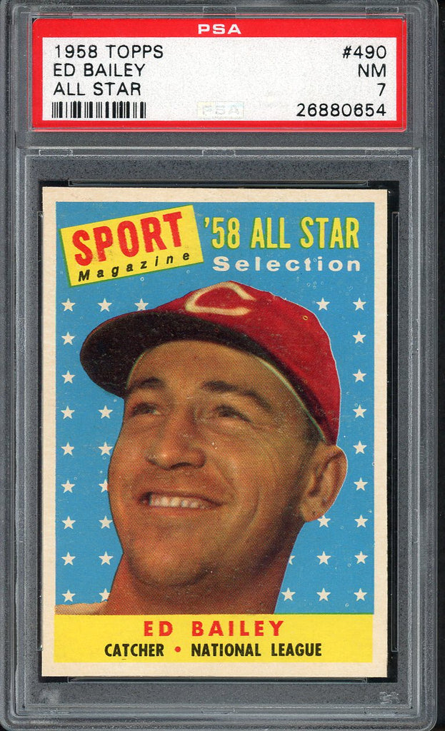 1958 Topps Baseball #490 Ed Bailey A.S. Reds PSA 7 NM 546631