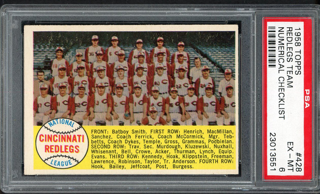 1958 Topps Baseball #428 Cincinnati Reds Team PSA 6 EX-MT Numerical 546636
