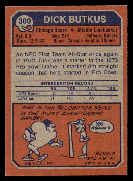 1973 Topps Football #300 Dick Butkus Bears VG-EX 546683