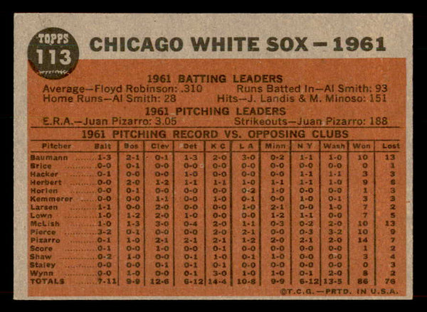 1962 Topps Baseball #113 Chicago White Sox Team VG-EX 546704