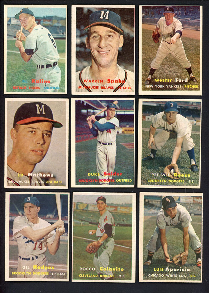 1957 Topps Set Lot 372 Diff EX-MT Ford Spahn Kaline Snider 546774
