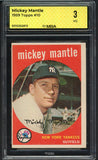 1959 Topps Baseball #010 Mickey Mantle Yankees MBA 3 VG 546791