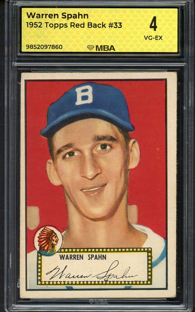 1952 Topps Baseball #033 Warren Spahn Braves MBA 4 VG-EX Red 546800