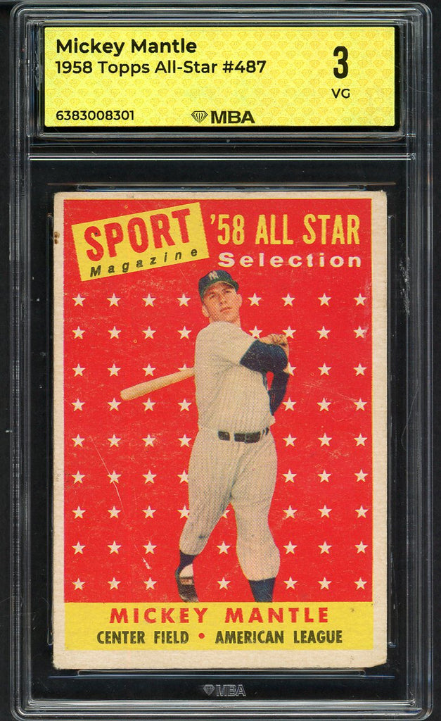 1958 Topps Baseball #487 Mickey Mantle A.S. Yankees MBA 3 VG 546803