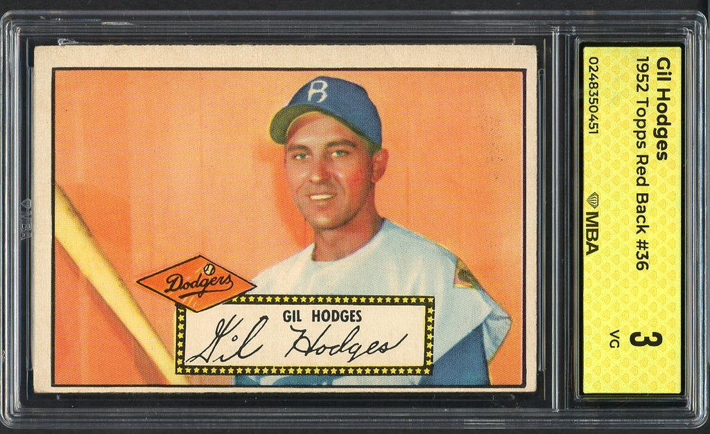 1952 Topps Baseball #036 Gil Hodges Dodgers MBA 3 VG Red 546834