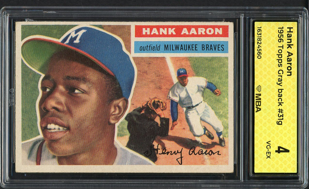 1956 Topps Baseball #031 Hank Aaron Braves MBA 4 VG-EX Gray 546858