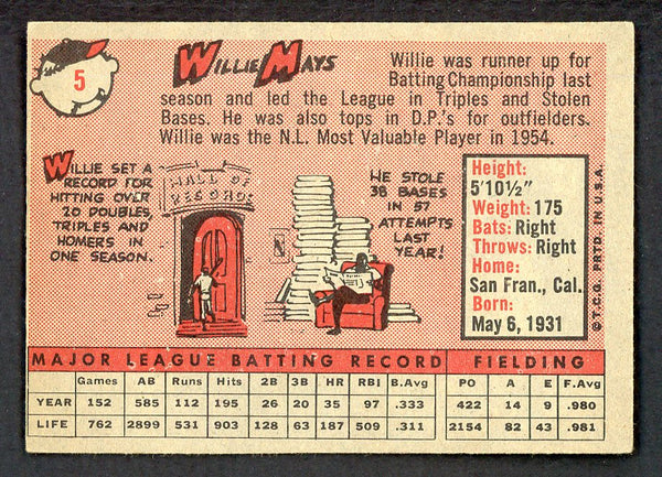 1958 Topps Baseball #005 Willie Mays Giants VG-EX 546947