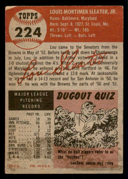 1953 Topps Baseball #224 Lou Sleater Senators Good 546971