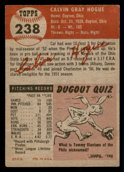 1953 Topps Baseball #238 Cal Hogue Pirates Good 546973