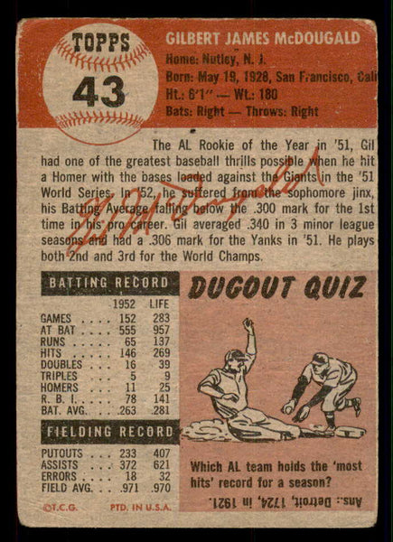 1953 Topps Baseball #043 Gil McDougald Yankees Good 546989