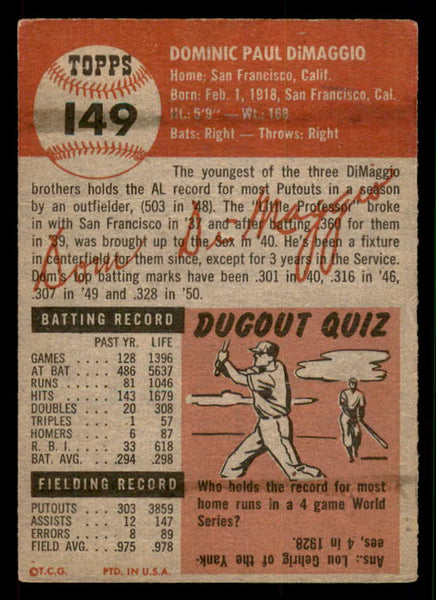 1953 Topps Baseball #149 Dom Dimaggio Red Sox VG/VG-EX 547002