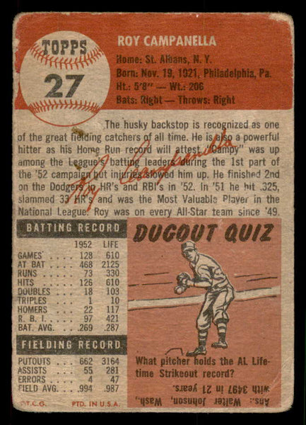 1953 Topps Baseball #027 Roy Campanella Dodgers Fair 547006