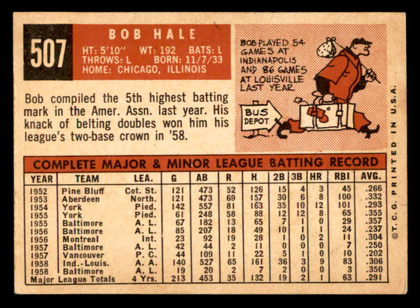 1959 Topps Baseball #507 Bob Hale Orioles VG-EX 547014