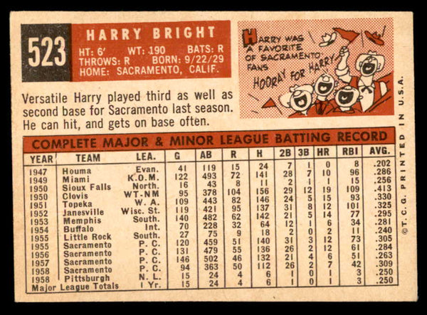 1959 Topps Baseball #523 Harry Bright Pirates EX 547024