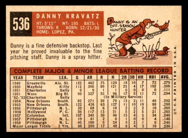 1959 Topps Baseball #536 Danny Kravitz Pirates EX-MT 547032