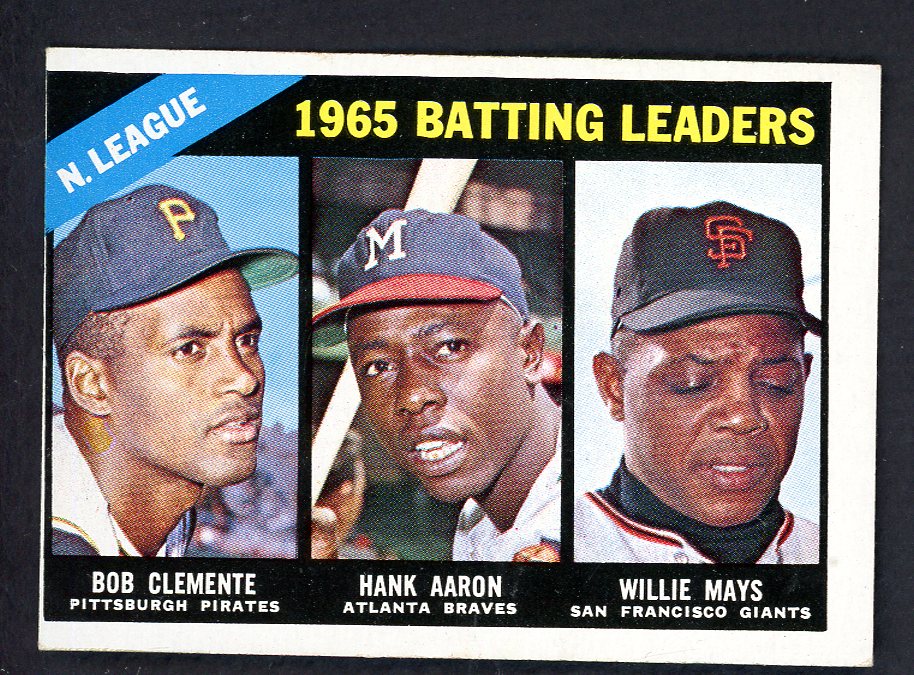 1966 Topps Baseball #215 N.L. Batting Leaders Clemente Aaron Mays EX 547074
