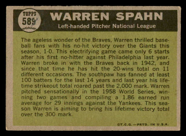 1961 Topps Baseball #589 Warren Spahn A.S. Braves EX-MT 547097