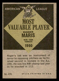 1961 Topps Baseball #478 Roger Maris MVP Yankees EX-MT 547112