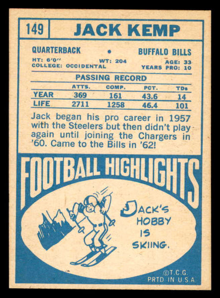 1968 Topps Football #149 Jack Kemp Bills EX+/EX-MT 547125