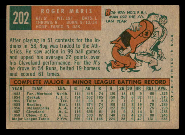 1959 Topps Baseball #202 Roger Maris A's VG-EX 547157