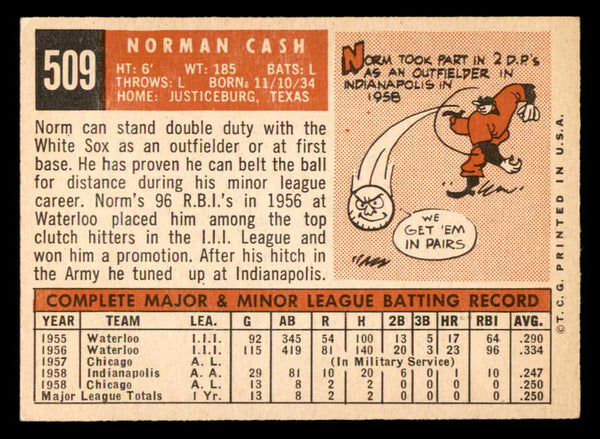 1959 Topps Baseball #509 Norm Cash White Sox EX 547172
