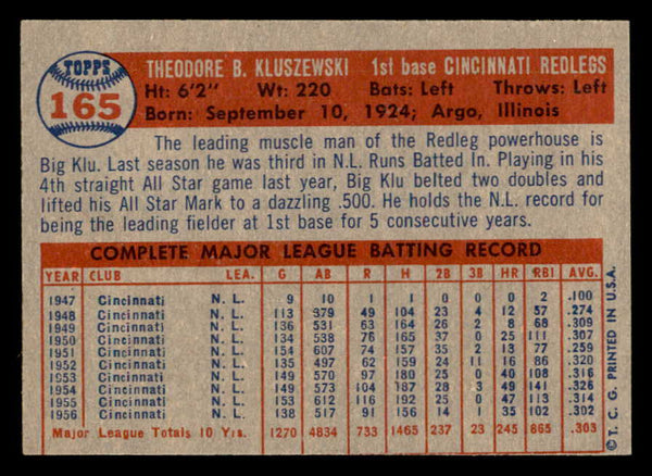 1957 Topps Baseball #165 Ted Kluszewski Reds EX-MT 547199