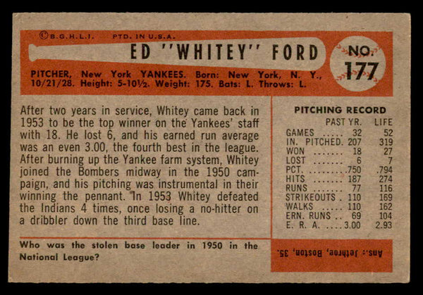 1954 Bowman Baseball #177 Whitey Ford Yankees EX 547231