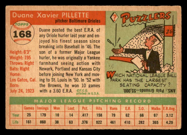1955 Topps Baseball #168 Duane Pillette Orioles VG-EX 547248