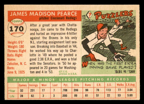 1955 Topps Baseball #170 Jim Pearce Reds EX 547250