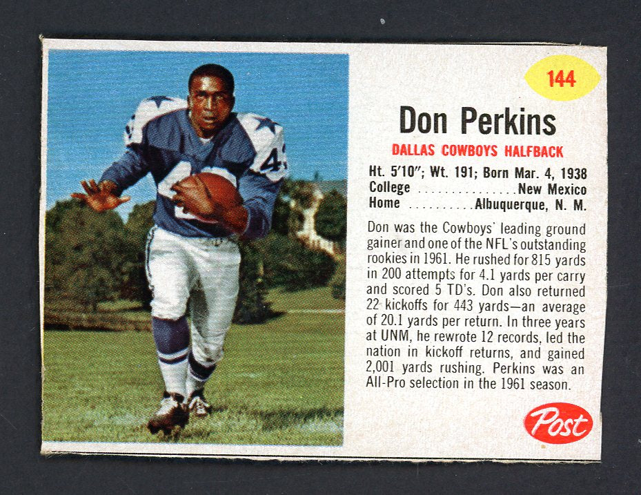 1962 Post Football #144 Don Perkins Cowboys EX-MT 547293