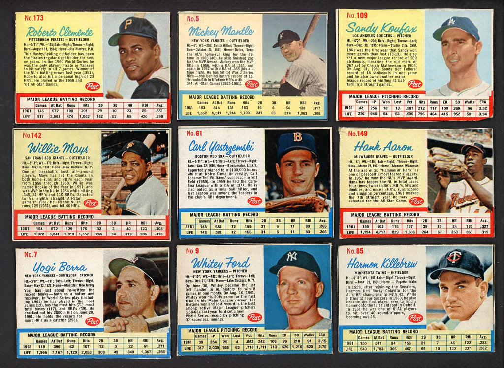 1962 Post Baseball Complete Set EX Mantle Clemente Koufax 547360