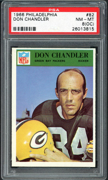 1966 Philadelphia Football #082 Don Chandler Packers PSA 8 NM/MT oc 547451