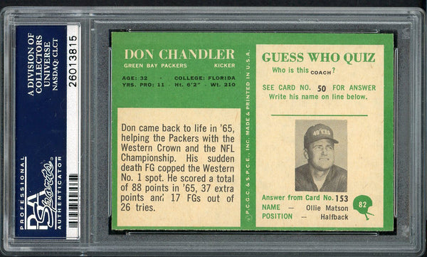 1966 Philadelphia Football #082 Don Chandler Packers PSA 8 NM/MT oc 547451