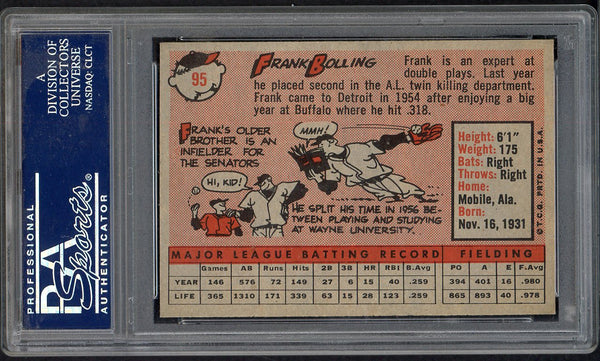 1958 Topps Baseball #095 Frank Bolling Tigers PSA 8 NM/MT 547456