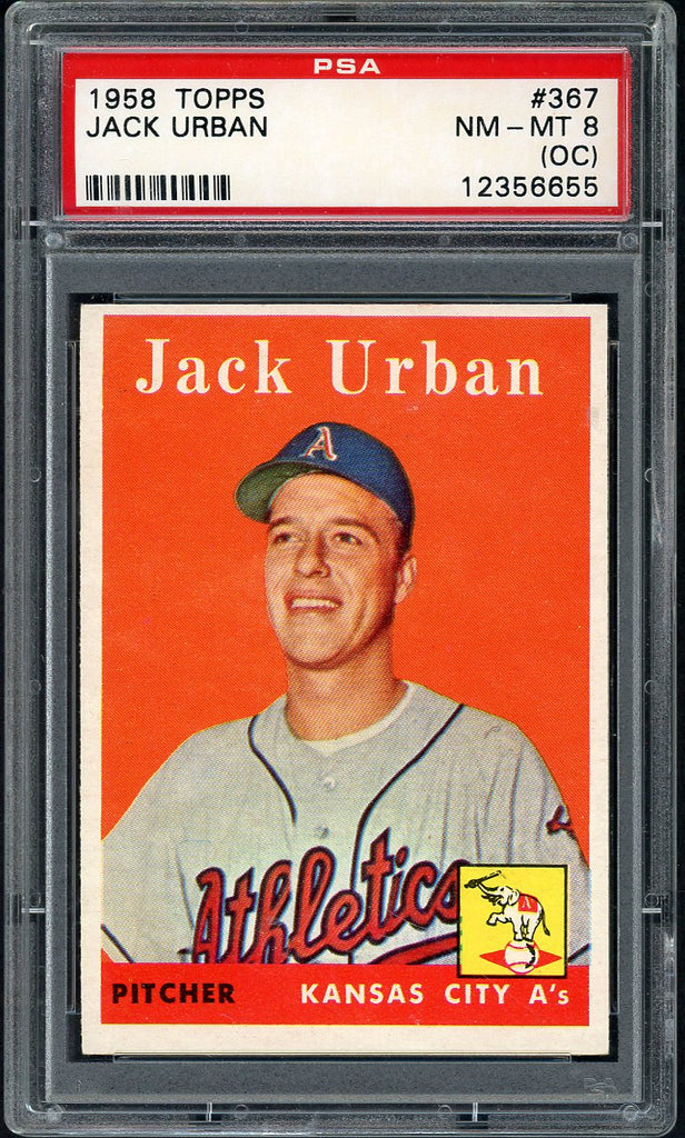 1958 Topps Baseball #367 Jack Urban A's PSA 8 NM/MT oc 547475